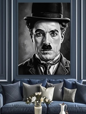 Karizma Tablo Siyah Beyaz Karizmatik Charlie Chaplin Dekoratif Kanvas - Mdf Ahşap Tablo