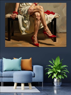 Karizma Tablo Kırmızı Elbiseli Zarif Kadın Bacakları Dekoratif Kanvas - Mdf Ahşap Tablo