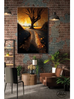 Şehber Tekli, Dikey, Kanvas, Dekoratif, Duvar, Tablosu , Sonbahar, Gün Doğumu, Doğa Manzarası,