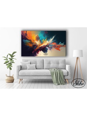 Şehber Tekli Yatay Kanvas Tablo Yağlı Boya Dokulu Soyut Dekoratif Kanvas Duvar Tablosu