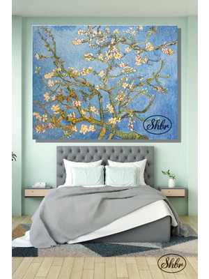 Şehber Tekli, Yatay, Kanvas, Dekoratif, Duvar, Tablosu , Vincent Van Gogh, Çiçek Açan Badem Ağacı,
