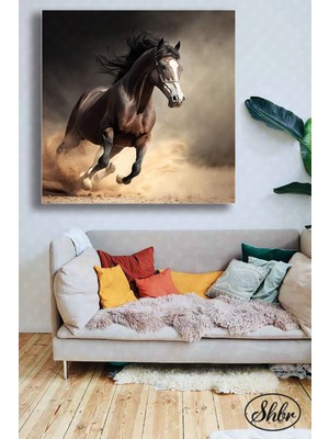 Şehber Tekli Kare Kanvas Dekoratif Duvar Tablosu Salon Yatak Odası Mutfak Kafe Ofis At Tablosu