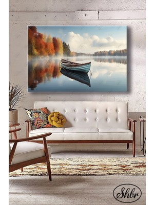 Şehber Tekli Yatay Dekoratif Kanvas Tablo Salon Yatak Odası Kafe Ofis Kayık Göl Manzarası