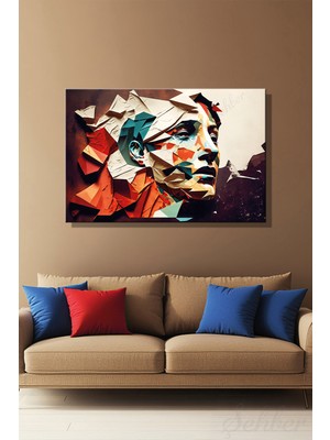 Şehber Kanvas Duvar Tablosu Tekli Dekoratif Yatay Salon Yatak Odası Ofis Kübizm Portre