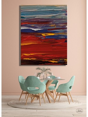 Şehber Tekli Dikey Kanvas Tablo, Yağlıboya Efektli, Soyut Manzara, Dekoratif Kanvas Duvar Tablosu