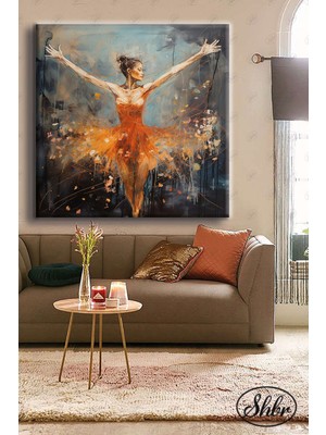 Şehber Tekli Kare Dekoratif Kanvas Tablo Salon Yatak Odası Kafe Ofis Yağlı Boya Effekt Balerin