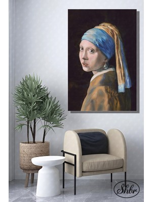 Şehber Tekli Dikey Kanvas Salon Yatak Odası Mutfak Ofis Duvar Tablosu Johannes Vermeer Inci Küpeli Kız