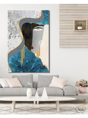 Şehber Tekli Dikey Kanvas Tablo, Modern, Soyut, Portre, Dekoratif Kanvas Duvar Tablosu