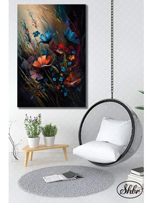 Şehber Tekli Dikey Kanvas Dekoratif Duvar Tablosu Yağlıboya Efektli Illüstrasyon Renkli Çiçekler