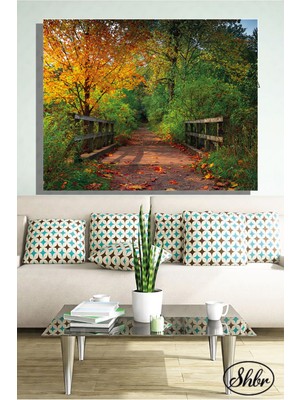 Şehber Tekli Yatay Kanvas Dekoratif Duvar Tablosu Ormanda Güzel Sonbahar Upstate New York