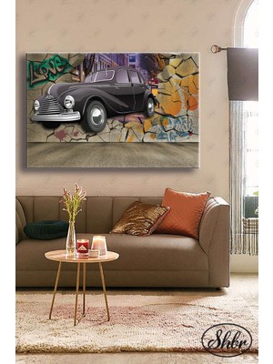 Şehber Tekli Yatay Dekoratif Kanvas Tablo Salon Yatak Odası Kafe Ofis Duvardan Fırlayan Klasik Araba