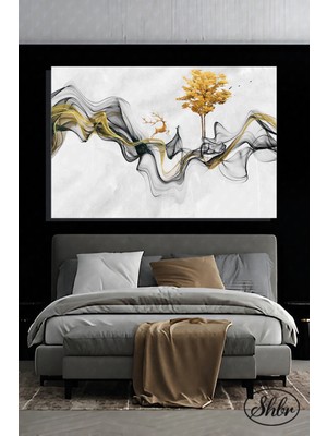 Şehber Tekli Yatay Kanvas Dekoratif Salon Yatak Odası Mutfak Duvar Tablosu Altın Efekt Soyut Sanat