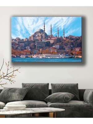 Şehber Tekli Yatay Kanvas Tablo Süleymaniye Cami Manzarası Kanvas Duvar Tablosu