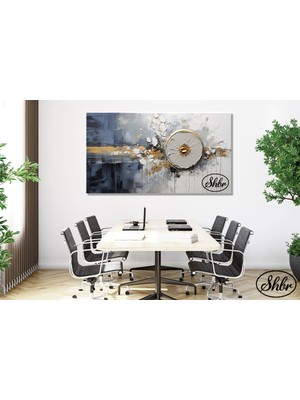 Şehber Tekli Yatay Kanvas Tablo Soyut, Yağlı Boya Dokulu, Sanatsal, Dekoratif Kanvas Duvar Tablosu