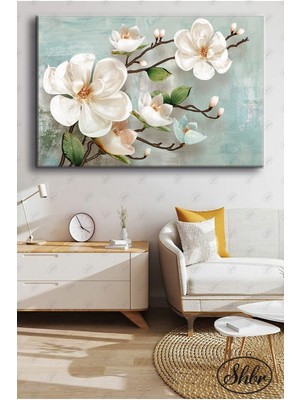 Şehber Tekli Yatay Dekoratif Kanvas Tablo Salon Yatak Odası Kafe Ofis Modern Şık Çiçekler