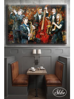 Şehber Tekli Yatay Dekoratif Kanvas Tablo Salon Yatak Odası Kafe Ofis Caz Grubu Müzisyenler