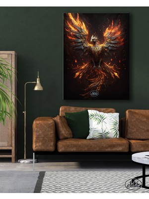 Şehber Tekli Dikey Kanvas Tablo Anka Kuşu Illüstrasyon Dekoratif Kanvas Duvar Tablosu