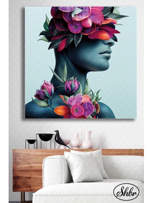 Şehber Tekli Kare Kanvas Dekoratif Duvar Tablosu Salon Yatak Odası Mutfak Kafe Ofis Güzel Kadın Portresi