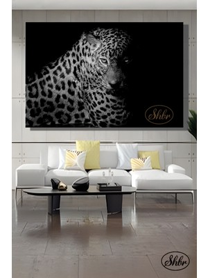 Şehber Tekli, Yatay, Kanvas, Dekoratif, Duvar, Tablosu , Siyah Beyaz, Leopar,