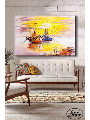 Şehber Tekli Yatay Dekoratif Kanvas Tablo Salon Yatak Odası Kafe Ofis Yağlı Boya Effekt Balıkçılar