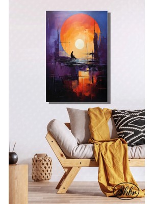 Şehber Tekli Dikey Kanvas Dekoratif Salon Yatak Odası Mutfak Ofis Duvar Tablosu Dolunay Manzara