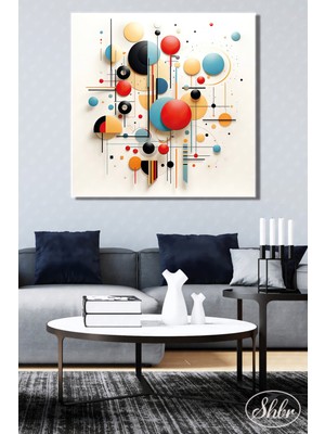 Şehber Tekli Kare Kanvas Duvar Tablosu Salon Yatak Odası Kafe Ofis Soyut Dairesel Semboller