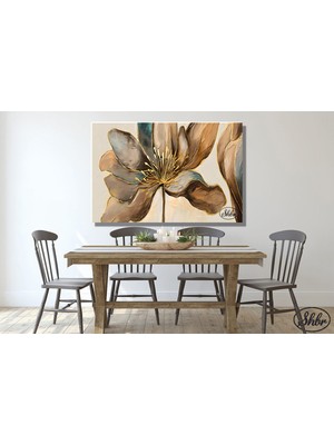 Şehber Tekli Yatay Kanvas Tablo, Gold Eskitme, Muhteşem Cennet Çiçeği, Dekoratif Kanvas Duvar Tablosu