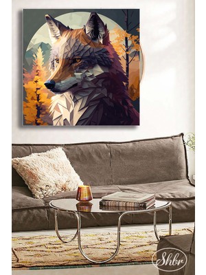 Şehber Tekli Kare Kanvas Duvar Tablosu Salon Yatak Odası Mutfak Kafe Ofis Geometrik Kurt Çizimi