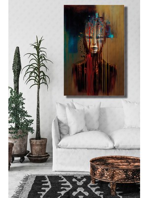 Şehber Tekli Dikey Kanvas Dekoratif Duvar Tablosu Boya Akan Insan Portresi Soyut Illüstrasyon