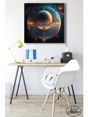 Şehber Tekli Kare Kanvas Dekoratif Duvar Tablosu Salon Yatak Odası Mutfak Ofis Gezegenler Illüstrasyon