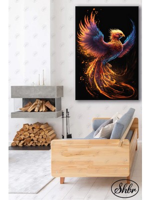 Şehber Tekli Dikey Dekoratif Kanvas Tablo Salon Yatak Odası Kafe Ofis Ateşli Anka Kuşu