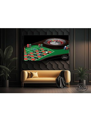 Şehber Tekli Yatay Kanvas Tablo, Rulet Masası, Casino, Dekoratif Kanvas Duvar Tablosu