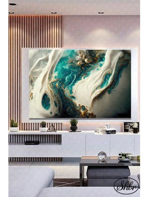 Şehber Tekli Yatay Kanvas Dekoratif Salon Yatak Odası Mutfak Duvar Tablosu Gold Efekt Soyut Dalgalar