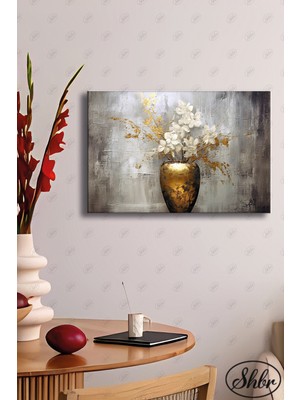 Şehber Tekli Yatay Dekoratif Kanvas Tablo Salon Yatak Odası Kafe Ofis Yağlı Boya Efekt Vazo Çiçek