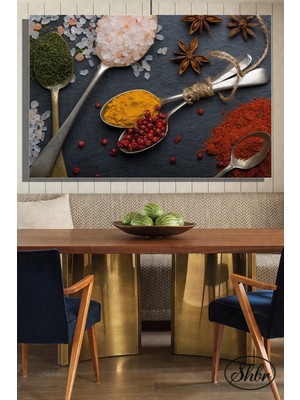 Şehber Tekli Yatay Kanvas Dekoratif Lokanta Kafe Restoran Mutfak Duvar Tablosu Çeşitli Baharatlar