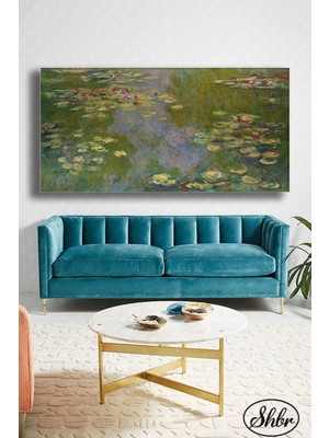 Şehber Tekli Yatay Kanvas Duvar Tablosu Salon Yatak Odası Kafe Ofis Su Zambakları Claude Monet