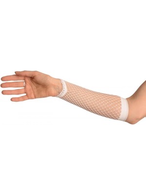 Pazarcan Mey Ithalat® Beyaz Renk Parmak Arası File Örgü Eldiven 26 cm