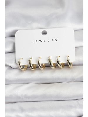 Pazarcan Mey Ithalat® Gold Renk Pirinç Halka Kadın Küpe Seti