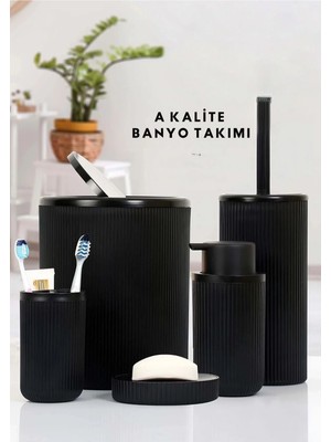 Epilons Siyah 5'li Banyo Takımı Banyo Dekorasyonu Için Beşli Set Banyo Aksesuar Düzenleyicileri