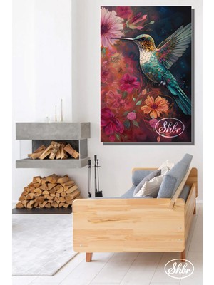 Şehber Tekli, Dikey, Kanvas, Dekoratif, Duvar, Tablosu , Sinek Kuşu Illüstrasyon,