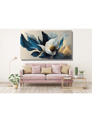 Şehber Tekli Yatay Kanvas Dekoratif Duvar Tablosu, Mavi Yapraklı Cennet Çiçeği