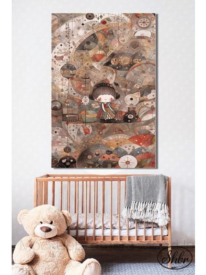 Şehber Tekli Dikey Kanvas Çocuk Odası Salon Yatak Odası Mutfak Ofis Duvar Tablosu Illüstrasyon Kız