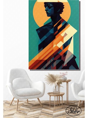 Şehber Tekli Dikey Kanvas Dekoratif Duvar Tablosu Yunan Tarzı Soyut Renkli Büst Heykel Illüstrasyon