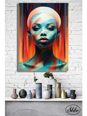 Şehber Tekli Dikey Kanvas Dekoratif Duvar Tablosu Soyut Renkli Boya Efektli Afrikalı Kadın Portre