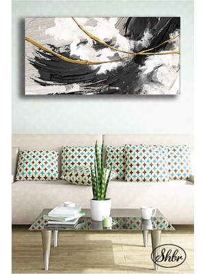 Şehber Tekli Yatay Kanvas Duvar Tablosu Salon Yatak Odası Kafe Ofis Yağlı Boya Efekt Soyut Sanat