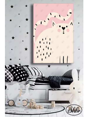 Şehber Tekli Dikey Kanvas Dekoratif Duvar Tablosu Bebek Odası Çocuk Oyun Odası Kedi Illüstrasyon