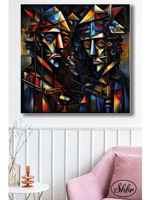 Şehber Tekli Kare Kanvas Duvar Tablosu Salon Yatak Odası Kafe Mutfak Ofis Kübizm Erkekler Illüstrasyon