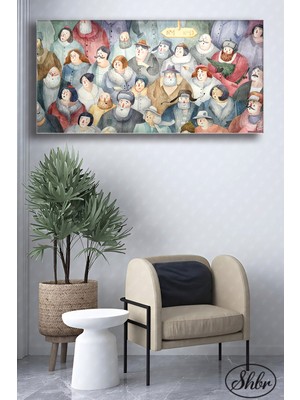 Şehber Tekli Yatay Kanvas Duvar Tablosu Salon Yatak Odası Kafe Ofis Sulu Boya Efekt Kalabalık Insanlar