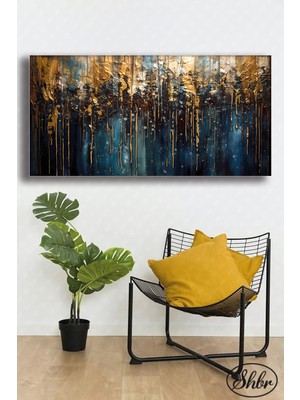 Şehber Tekli Yatay Kanvas Duvar Tablosu Salon Yatak Odası Kafe Ofis Gold Efekt Soyut Modern Sanat