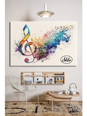 Şehber Tekli, Yatay, Kanvas, Dekoratif, Duvar, Tablosu , Müzik, Nota, Solfej Anahtarı, Illüstrasyon,